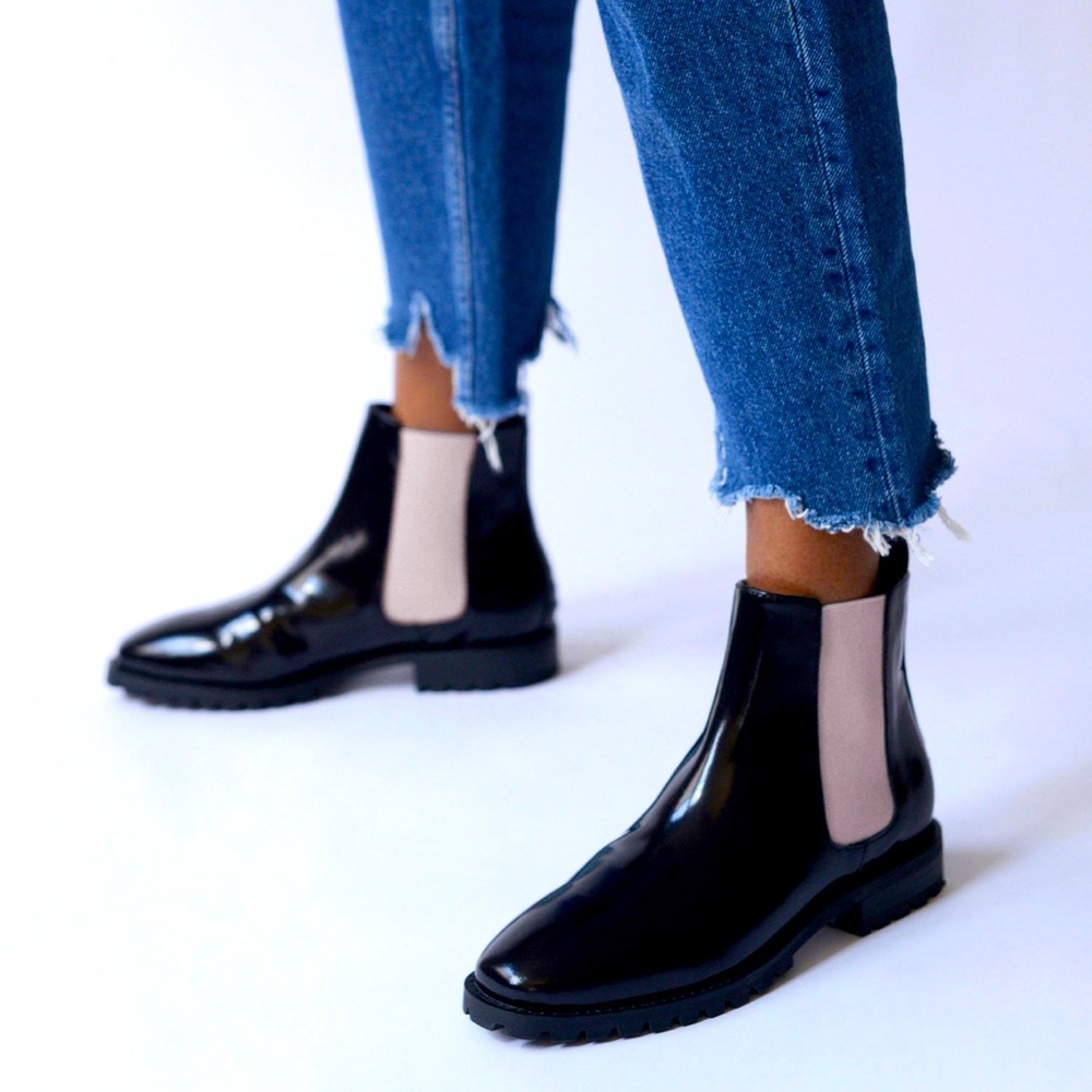 Senso Falco Ankle Boots Black Patent Pink Stripe Bootie Petal Sz 41 10.5-11